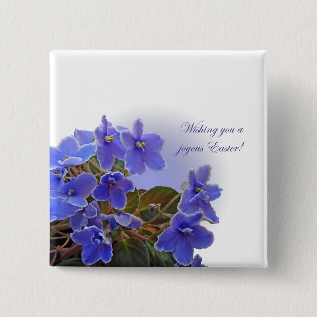 Easter Blue African Violets Pinback Button (Front)