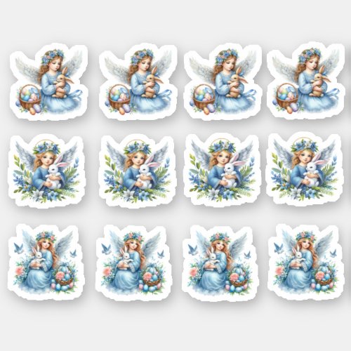 Easter Blue Angels and Rabbits Sticker