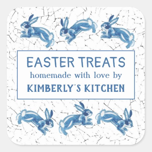 Easter Blue Bunny Rabbit Cute Baked Goods Custom Square Sticker