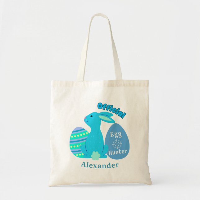 Easter Blue Egg Hunter Bunny Tote Bag (Front)