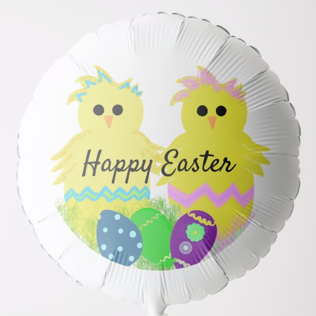 Easter Blue Pink Yellow Chick Eggs Balloon (Front)