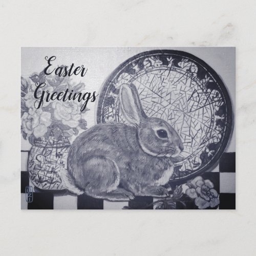 Easter Blue Rabbit Bunny Painting Dedham Floral Postcard