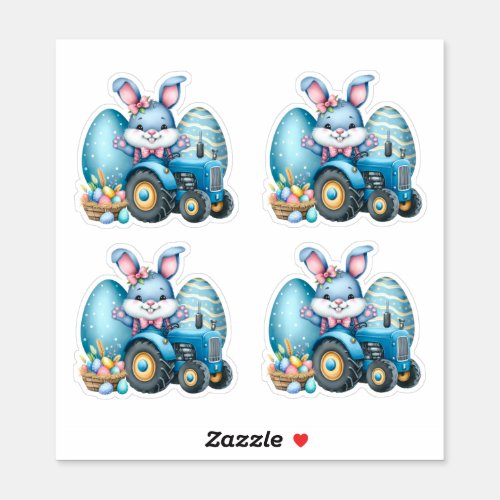 Easter Blue Rabbit Tractor Eggs Sticker