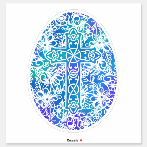 Easter Blue Watercolor Cross Egg  Sticker