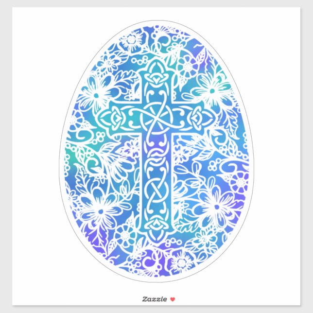 Easter Blue Watercolor Cross Egg  Sticker (Sheet)