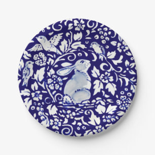 Easter Blue White Rabbit Sitting Bunny Delft Cute Paper Plates