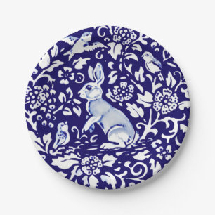 Easter Blue White Rabbit Standing Bunny Delft Paper Plates