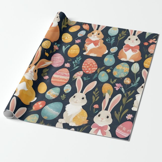 Easter Boho Bunny Collection Wrapping Paper (Unrolled)