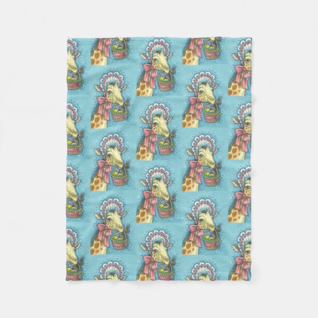 EASTER BONNET GIRAFFE, SPRING, FLEECE BLANKET SM (Front)