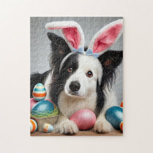 Easter Border Collie Dog with Holiday Eggs Puzzle