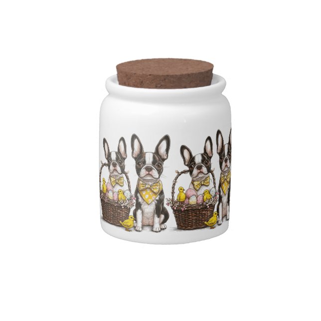 Easter Boston Terrier Dogs Candy Jar (Front)