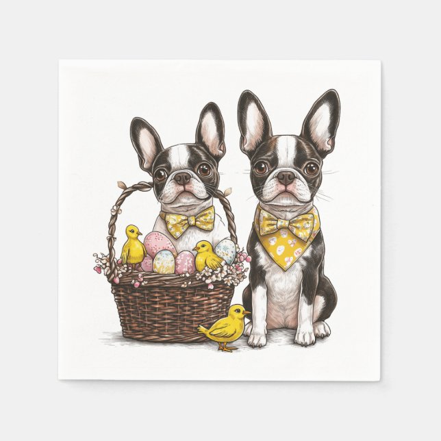 Easter Boston Terrier Dogs Napkins (Front)