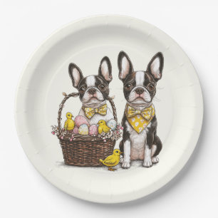 Easter Boston Terrier Dogs Paper Plates