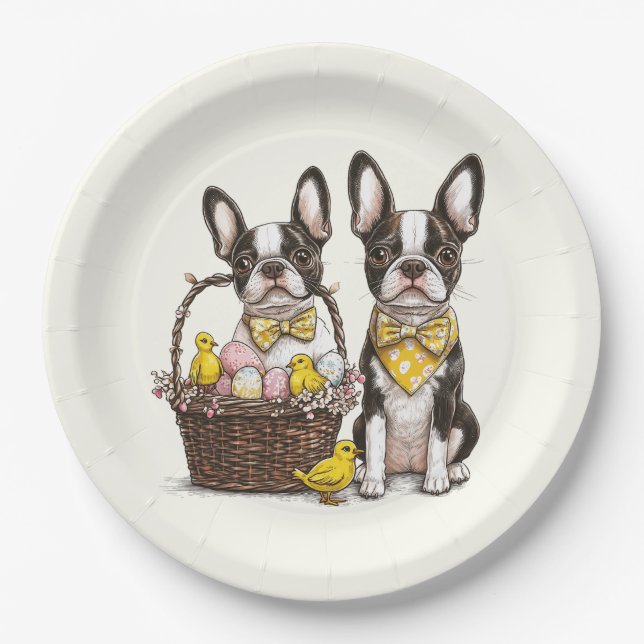 Easter Boston Terrier Dogs Paper Plates (Front)