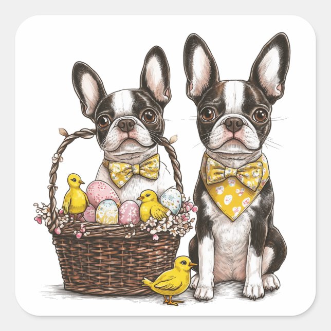 Easter Boston Terrier Dogs Square Sticker (Front)