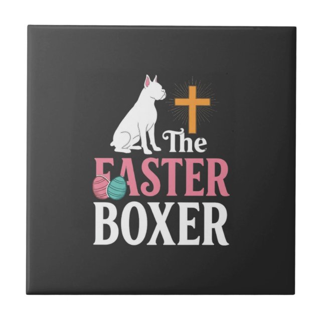 Easter Boxer Dog Vintage Engraving Shirt Ceramic Tile (Front)