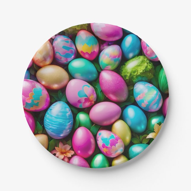 EASTER ~ Bright Easter egg pattern ~ Paper Plates (Front)