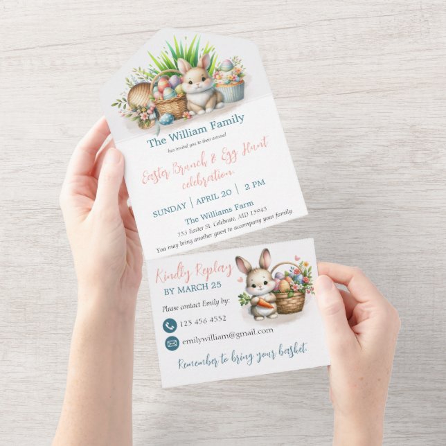 Easter Brunch and Egg Hunt  All In One Invitation (Tearaway)