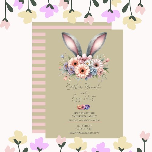 Easter Brunch And Egg Hunt Bunny Ears Green Invitation