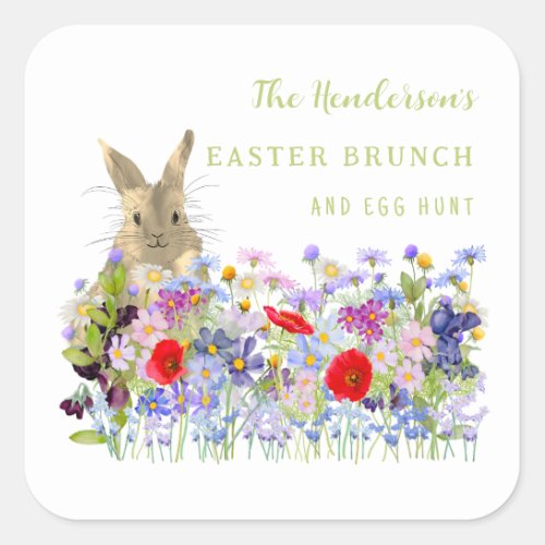 Easter Brunch and Egg Hunt Bunny Floral Name Square Sticker