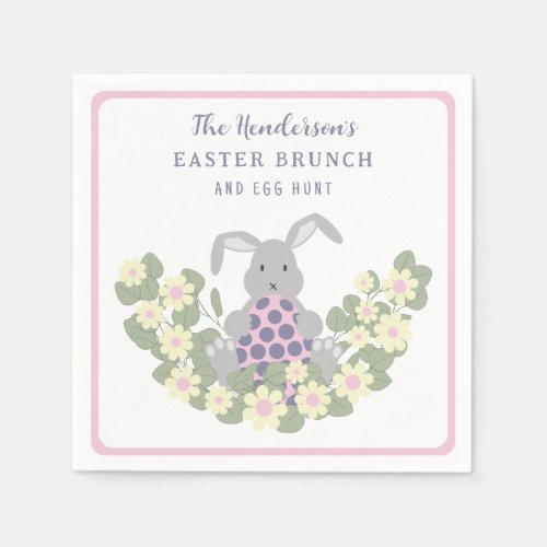 Easter Brunch and Egg Hunt Bunny Floral Pink Napkins