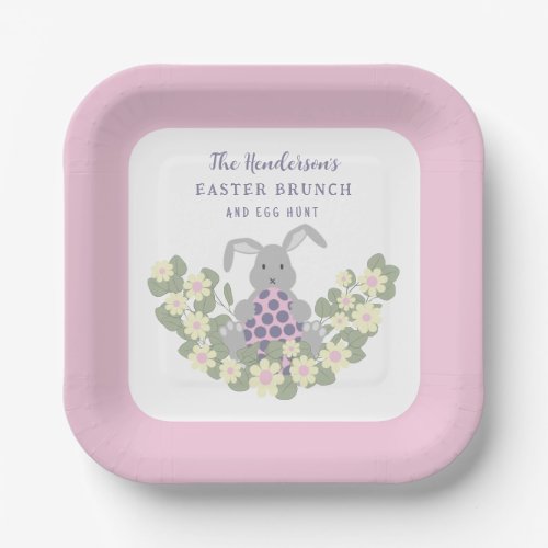 Easter Brunch and Egg Hunt Bunny Floral Pink Paper Plates