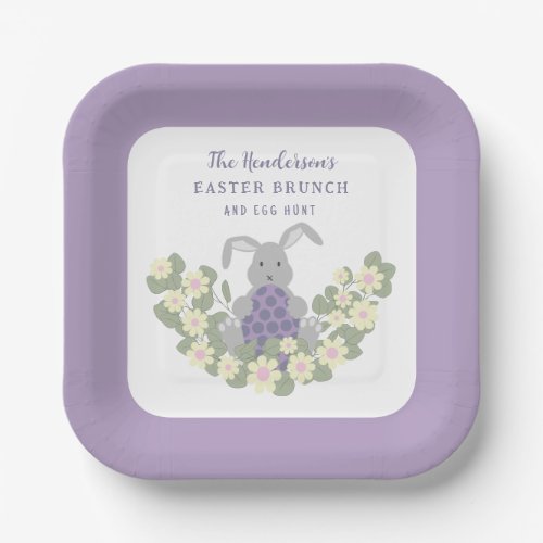 Easter Brunch and Egg Hunt Bunny Floral Purple Paper Plates