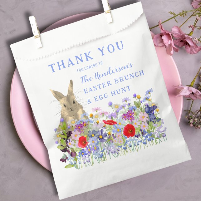 Easter Brunch and Egg Hunt Custom Thank You Favor Bag (Easter brunch and egg hunt floral custom thank you favor bags watercolor wildflowers and cute bunny )