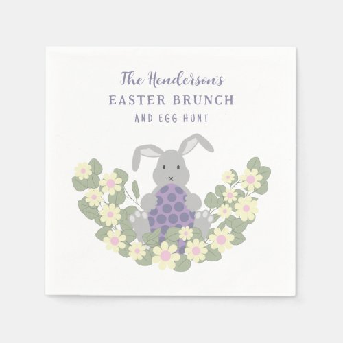 Easter Brunch and Egg Hunt Cute Bunny Floral Napkins