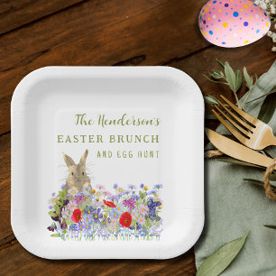 Easter Brunch and Egg Hunt Cute Bunny Floral Paper Plates
