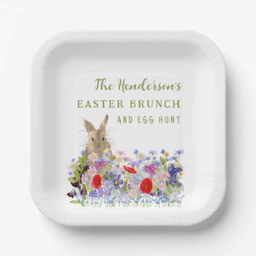 Easter Brunch and Egg Hunt Cute Bunny Floral Paper Plates