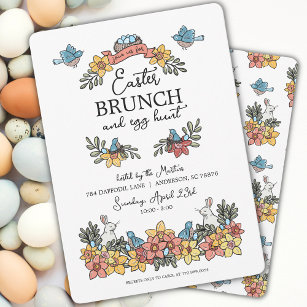 Easter Brunch and Egg Hunt Cute Floral Easter Invi Invitation