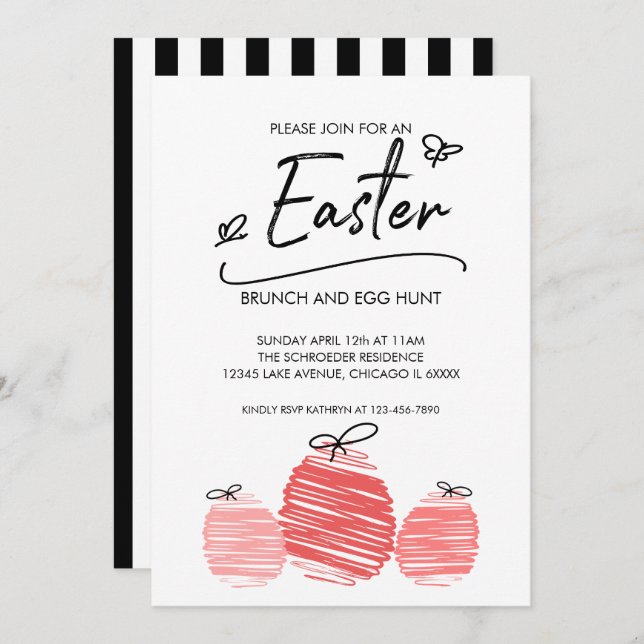 Easter Brunch and Egg Hunt Doodle Invitation Card (Front/Back)
