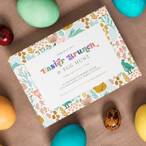 Easter brunch and egg hunt retro typography invitation