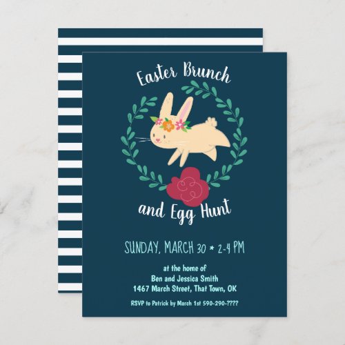 Easter Brunch and Egg Hunt Spring Bunny Navy Invitation