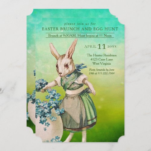 Easter Brunch and Egg Hunt Vintage Bunny  Invitation