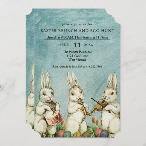 Easter Brunch and Egg Hunt Vintage Bunny Invitation