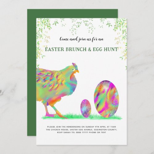 Easter brunch and egg hunt watercolor green invitation
