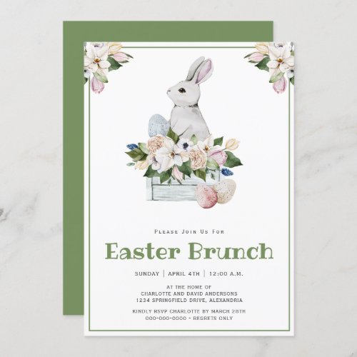 Easter Brunch and Egg Hunt Watercolor Rabbit Bunny Invitation