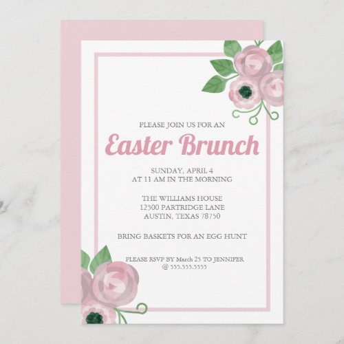 Easter Brunch Blush Pink Elegant Floral Invitation