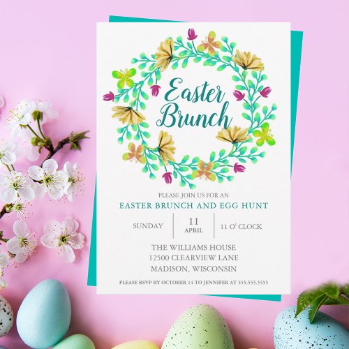 Easter Brunch Bright Turquoise Floral Elegant Invitation