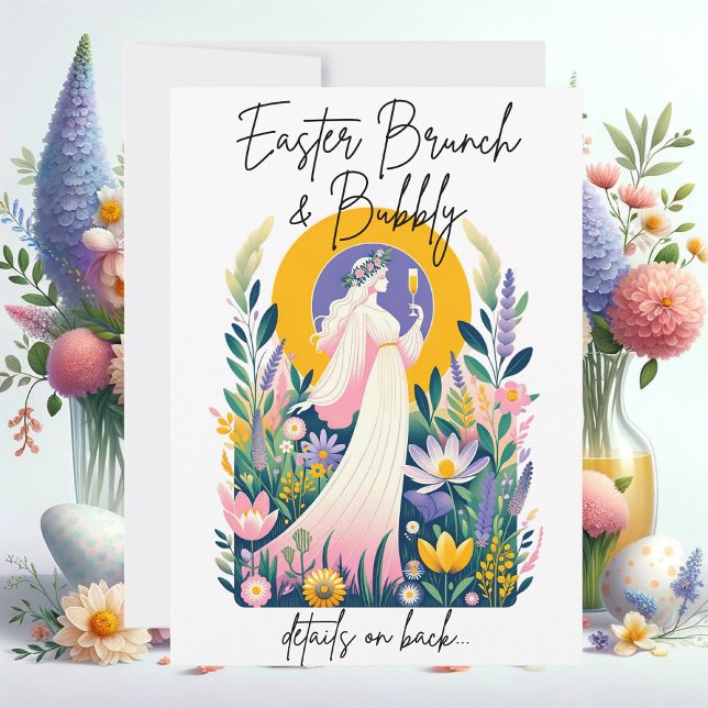Easter Brunch & Bubbly Invitation Card + Download (easter brunch champagne bubbly gathering party mimosa invitation elegant)