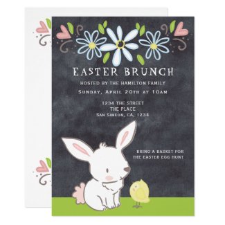 Easter Brunch Bunny And Chick With Spring Flowers Invitation