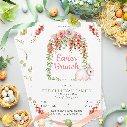 Easter Brunch Bunny Rabbit Floral  Vines Frame Invitation