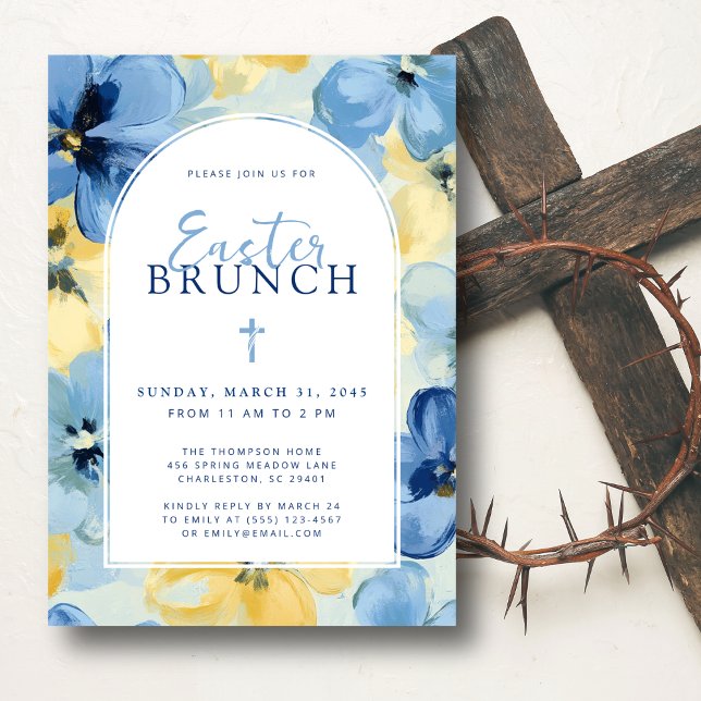  Easter Brunch Christian Spring Floral Blue Invitation (Creator Uploaded)