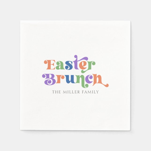Easter Brunch Colorful Retro Typography Napkins (Front)