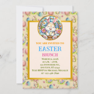 EASTER BRUNCH, Cute Bunny, Eggs, and Floral Invitation