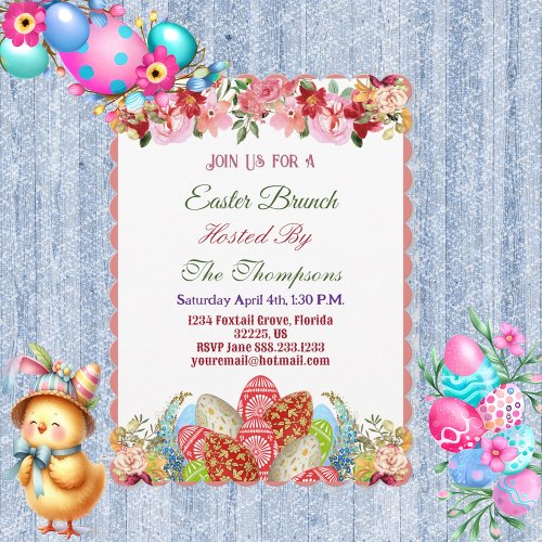 Easter Brunch Decorative Eggs Floral Greenery Cute Invitation