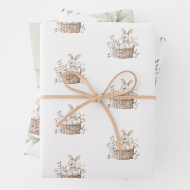 Easter Brunch & Egg Hunt Bunny Basket with Eggs Wrapping Paper Sheets (In situ)