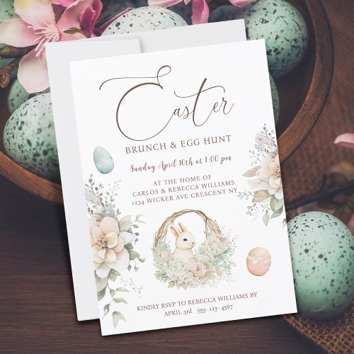 Easter Brunch Egg Hunt Bunny Floral Invitation